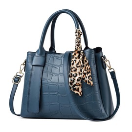 DORRISO Fashion Ladies Texture Handbag Elegant Top Handle Bag with Classic Ribbon Shoulder Bag for Travel Shopping Date Holiday Daily Casual PU Leather Women Satchel Crossbody Bag Blue