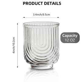 INSETLAN Vintage Glassware Arch Design Glass cups Set of 4, Fashioned Ripple Glassware Highball Glass, Classic Transparent Cocktail Glasses, for Bar Beverages Ice Coffee Juice Water (4pcs-S)