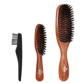 GB KENT Luxury Pig Hair Medium Bristle Hair Brush & Handbag Size Brush Set of 2 with Cleaning Brush for British Royal Family Gift Set LR6-LR31