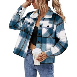 HOTOUCH Womens Shacket Jackets Trendy Cropped Flannel Shirts Shakets for Woman with Pockets