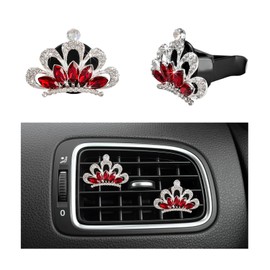 Yourkar 2 PCS Bling Car Air Vent Clips, Crystal Rhinestone Crown Vent Decorative Air Freshener Clips, Sparkly Diamond A/C Outlet Aroma Diffuser Clip for Vehicles, Car Accessories (Red)