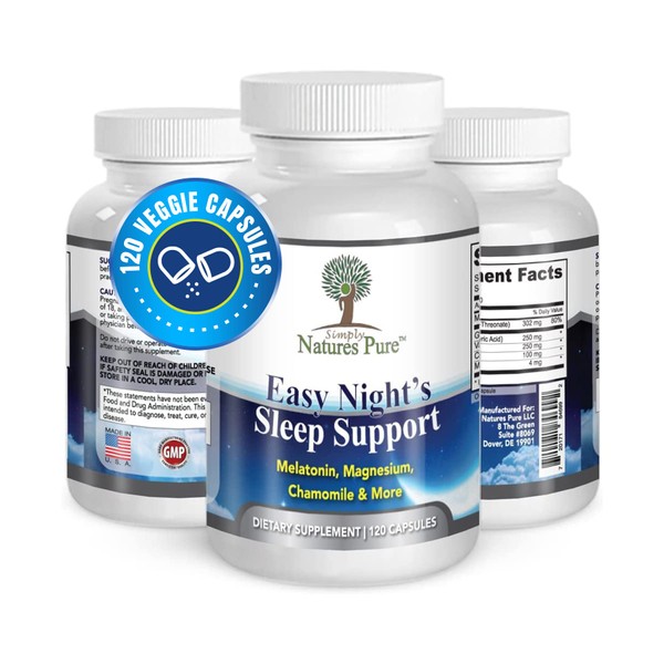 Simply Natures Pure – Easy Night's Sleep Support – Natural Supplement – Magnesium – Valerian Root – Chamomile – Melatonin – Vegetable Capsule - Non-GMO