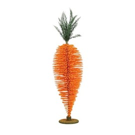 Creative Co-Op Flocked Bottle Brush Standing Carrot with Wood Base, Green and Orange
