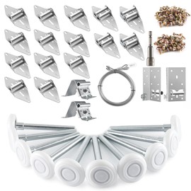 XiKe 2" Nylon Garage Door Roller 4" Stem and Hinges Kit with Top & Bottom Bracket Steel Wire Rope Screw Sleeve Hardware Set for 16 x 7 or 18 x 7 FT Door