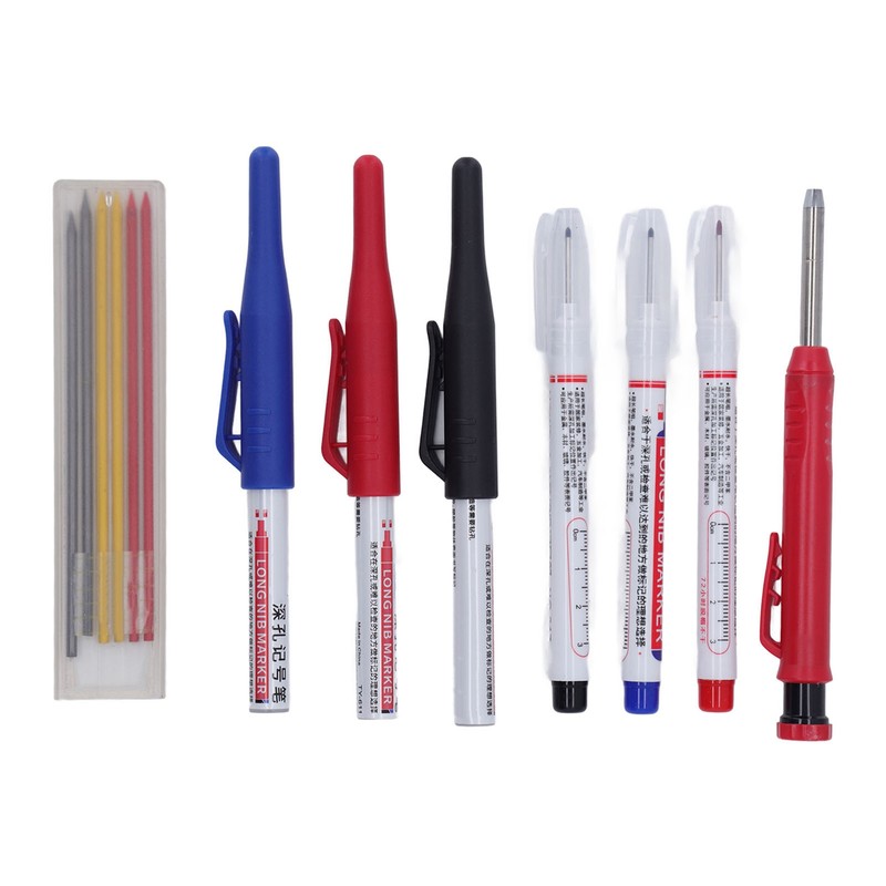 Carpenter Pencil Marker Set Multifunctional 6 Long Nib Deep Hole