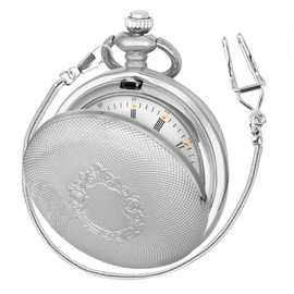 Tiong Quartz Pocket Watch for Men with Calendar & Chain Vintage Roman Numerals Father’s Days Gifts Birthday(02-Silver)