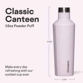 Corkcicle Classic Canteen Insulated Water Bottle - Stainless Steel Reusable Tumbler - Triple Insulated - Keeps Drinks Cold 25 Hours or Hot 12 Hours - Cupholder Friendly - Powder Puff - 25 oz