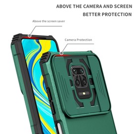 Vokuha Case for Redmi Note9 Pro/Redmi Note 9S/Redmi Note 9 Pro Max Case with Slide Camera Lens Kickstand Military-Grade Bumpers Armor Shockproof Protective Cover for Xiaomi Redmi Note 9 Pro Dark Green