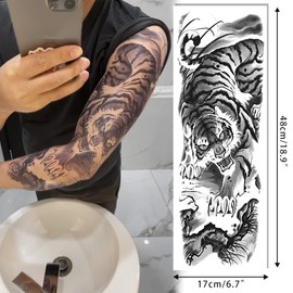 Aresvns Full Arm Temporary Tattoos for Men and Women Sleeve Tattoos for Men Realistic Waterproof and Long lasting Black