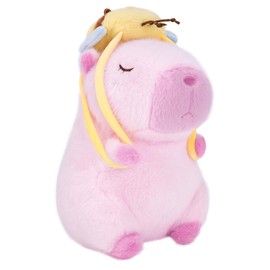 CHDBLOCK Capybara Plush Kawaii Capybara Stuffed Aniamls with Baseball Backpack Capybara Toys Hugging Gifts Capybara Plushie Doll Pillow Pink Capybara (Cherub Capybara-9 Inch)