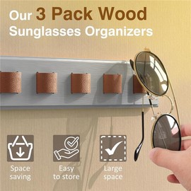 Wall Mounted Sunglass Organizer, Wooden Glasses Holder, 3 Pack Sunglasses Rack for Hanging Your Multiple Eyeglasses, Light Grey - Decorative, Gift