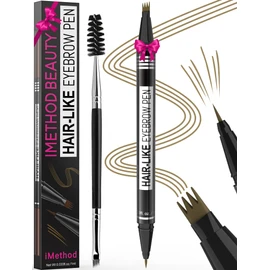 iMethod Eyebrow Pen - Eyebrow Pencil Magical 2-in-1 Eye Brow Pencils for Women with 4-Fork-Tip & Precise Brush-Tip Create Natural Hair-Like Brows, Last All-Day, Microblading Eyebrow Pen, Light Brown