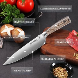 ZHANG XIAO QUAN SINCE 1628 German Steel Chefs Knife, 8 Inch Kitchen Knive High Carbon Stainless Steel