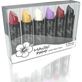 Magic Kiss- Juego de 6 labiales mate que cambian de color con aloe vera, fabricados en EE. UU. (Colors of Aloha 2)