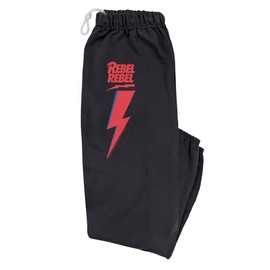 Popfunk David Bowie Lightning Bolt Rebel Rebel DTL Mens Jogger Sweatpants, Black, X-Large
