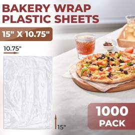 APQ Clear Deli and Bakery Wrap Plastic Sheets, 15 x 10.75 Inches. 1000 Pack Pop-Up Deli Pre-Cut Plastic Wrap Sheets for Food Service, Baked Gifts