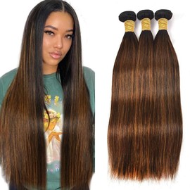 Leruikair Human Hair Bundles 18 20 22 Inch Straight Bundles Human Hair Highlight Brown Chocolate P4/30 Unprocessed Brazilian Soft Quick Weave Hair for Black Women