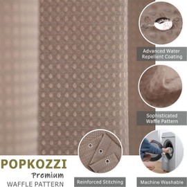Taupe Tan Extra Long Shower Curtain: 84 Inch Long Beige Khaki Waffle Weave Heavy Duty Fabric Shower Curtains for Bathroom - 256 GSM Water Repellent Washable Thick Polyester Cloth Bath Curtain - 72x84