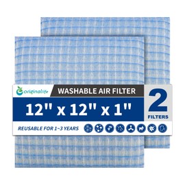 Originallife Washable Reusable HVAC | AC | Air Conditioner | Furnace Air Filter Replacement 12x12x1 MERV 8, 2-pack