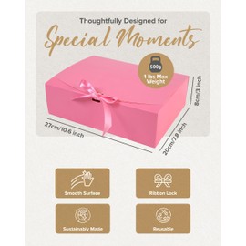 HummingBox Pink Gift Box Set of 16 - Gift Boxes for Presents & gifting on weddings, birthdays & more - Easy to Assemble Black Gift Boxes With Lids & Ribbon Closure - Decorative Boxes With Lids