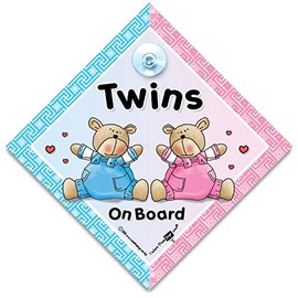 Twins On Board Car Sign Suction Cup Car Window Sign Baby On Board Sign For Mum & Baby