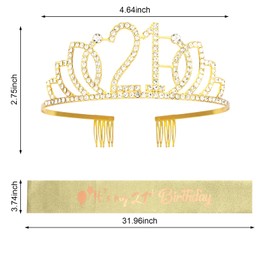 Amariver 21st Birthday Sash and Crown for Girls It’s My 21st Birthday Sash Gold Birthday Crown Rhinestones Birthday Tiara Happy Birthday Crown Gold Glitter Sash Birthday Decoration for Party Gifts
