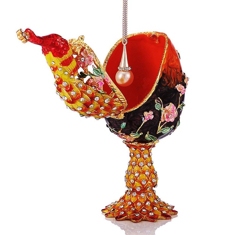 QIFU Peacock Easter Egg Style Jeweled Trinket Box Hinged, Unique