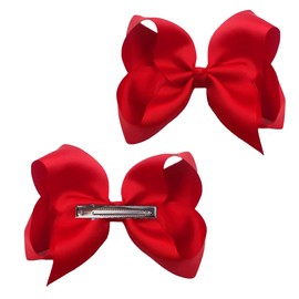 YHT 2PCS Girls Hair Clips for Baby,Kids,Grosgrain Ribbon Bows Hair Accessories for Toddler,Teens,3 inch Red Ponytail Holder Bow in Pairs for Children,Women