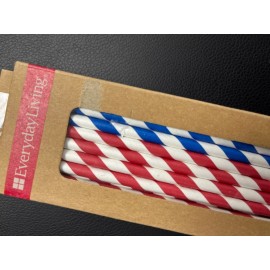 Everyday Living 50 Biodegradable Paper Straws Striped Red and Blue Wedding Birthday Party Crafts