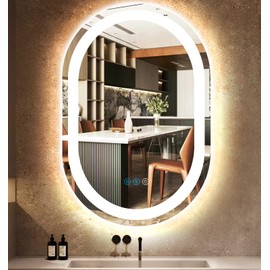 THEKLA 20 x 32 inch Oval Vanity Mirror with Lights 3 Color Front Light Oval Lighted Mirror for Bathroom Wall Oval LED Mirror AntiFog Dimmable Bathroom Oval Smart Mirror 32 inch Oval Light up Mirror