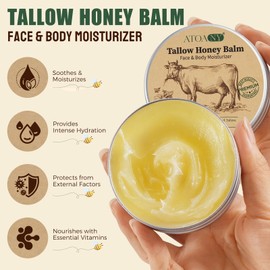 Beef Tallow for Skin 2.5 Oz, Tallow and Honey Balm for Face & Body, Tallow Face Moisturizer, Grass-Fed Beef Tallow For Skin, Deep Hydration, Soothes Dryness, Repairs Skin Barrier, for All Skin Types