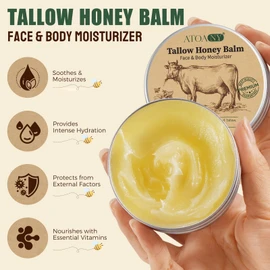 Beef Tallow for Skin 2.5 Oz, Tallow and Honey Balm for Face & Body, Tallow Face Moisturizer, Grass-Fed Beef Tallow For Skin, Deep Hydration, Soothes Dryness, Repairs Skin Barrier, for All Skin Types