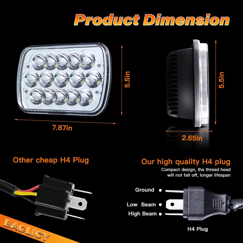 BAOLICY 5x7 7x6 H6054 LED Headlights DOT Approved Hi/Low Sealed