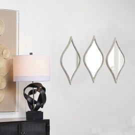 Sintosin Rustic Small Tear Drop Mirror Wall Decor 6 X 15 Inch, Set of 3 Distressed White Metal Entryway Mirror, Gold Wall Mirrors Decorative for Bathroom Bedroom Living Room