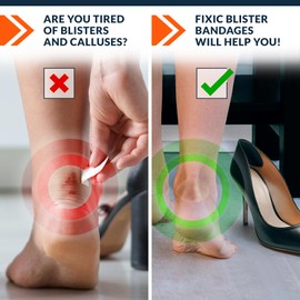 Fixic Blister Bandages for Feet - 36 PCS Pack - Hydrocolloid Bandages for Blister Prevention & Healing - Ideal Blister Pads Heel Protectors for Shoes - Soft Feet, Finger Bandages for Blister Healing!