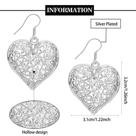 GLLBTPT Heart Dangle Drop Earrings Silver Plated Earrings for Women Teen Girls