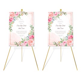 DDEAT Easel Stand for Sign 63'' Art Easels for Display Wedding Welcome Poster Stand Portable Floor Metal Easel Gold 2 Pack