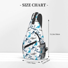 LOSTORCHI Shark Print Crossbody Sling Bags for Women Men Abstract Shark Silhouettes Swimming Sea Fish Travel Sling Backpack Casual Shoulder Bag Underwater Sea Animal Print Gym Sports Hiking Daypack