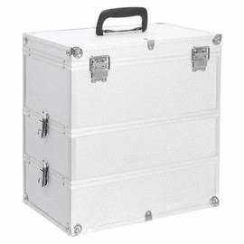 SVRCK Elegant Silver Makeup Case for Effortless Organization, Portable with 3 Detachable Tiers, Cosmetics Lovers
