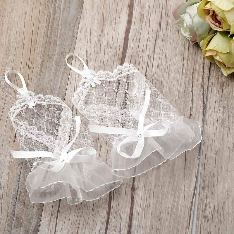 Olbye Women's Wedding Fingerless Rhinestone Lace Gloves - Lace Bow