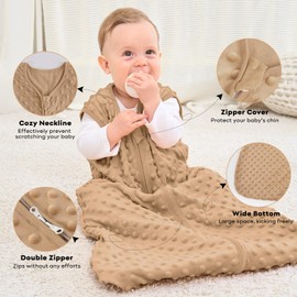 FIEMOL Baby Sleeping Bag 0-6 Months 1.5 TOG Newborn Sleeping Bag with Plush Dots, Soft Sleep Sack Cotton 2-Way Zipper, Baby Wearable Blanket Brown&Coffee 2 Pack