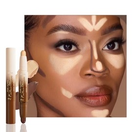 FeiCuiYun Barra de maquillaje doble punta 2 en 1 para contornear e iluminar en crema para cara y cuerpo – Resistente al agua, de larga duración, adecu