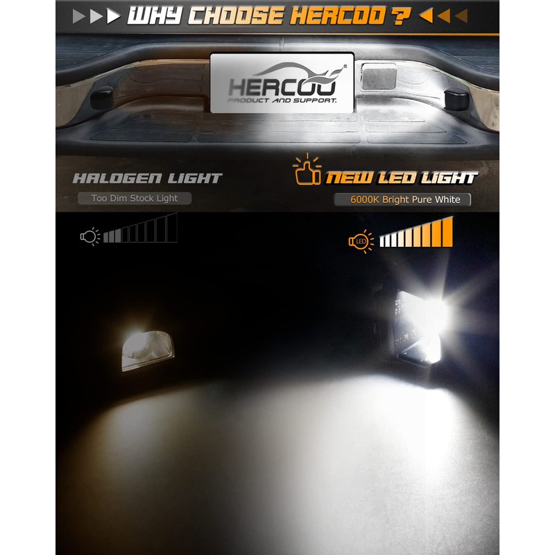 HERCOO LED License Plate Light Lens Tag Lights Rear Lamp
