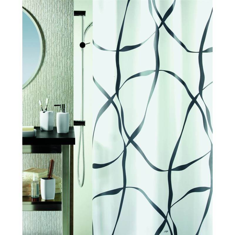 Spirella Ribbon Pearl Black Pearl Effect Textile Polyester Shower Curtain,
