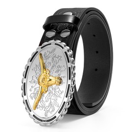 WERFORU Western Belts Cowboy Cowgirl Belt for Men Woman, Embossed Western Country Bull Buckle Leather Belts for Jeans (39"：Fit Waist Size 29"-33", A-black)