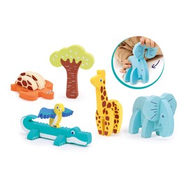 Ludi - 3D Foam Puzzle - Adventure Toy - Building Game - From 18 Months - Stimulates Motor Skills and Develops Imagination - 18 Pieces Foam to Assemble - 5 Savannah Animals and 1