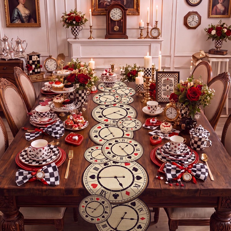 1 Pcs Wonderland Themed Tea Party Decoration, Black and Red