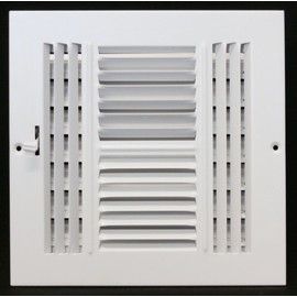 HVAC Premium 12''w X 12''h 4-Way AIR Supply Grille - Vent Cover & Diffuser - Flat Stamped Face - White [Outer Dimensions: 13.75''w X 13.75''h]
