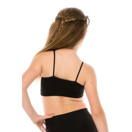 Kurve Girl’s Training Sports Bra – Seamless Bralette Kids Crop Cami Tank Top UV Protective Fabric UPF 50+ Made in USA, Black, Age 9-14