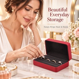 Red PU Leather Ring Jewelry Box – Velvet-Lined Multi-Ring Organizer for Travel, Storage & Jewelry Display